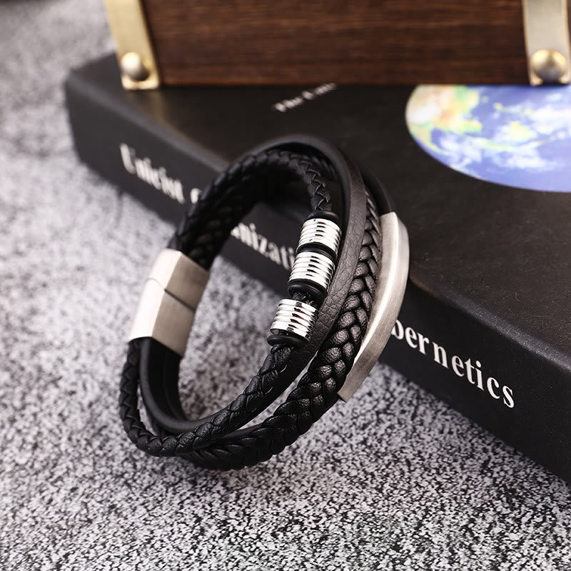 Bracelet d'équilibre en cuir et acier titane avec boucle magnétique