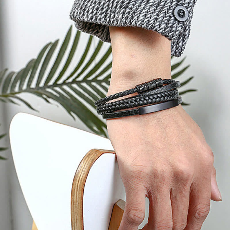 Bracelet d'équilibre en cuir et acier titane avec boucle magnétique