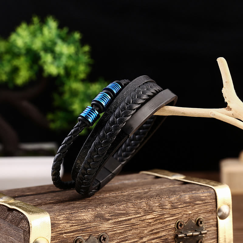 Bracelet d'équilibre en cuir et acier titane avec boucle magnétique