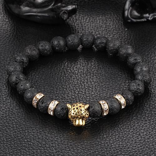 Bracelet de perles en pierre naturelle avec breloque léopard