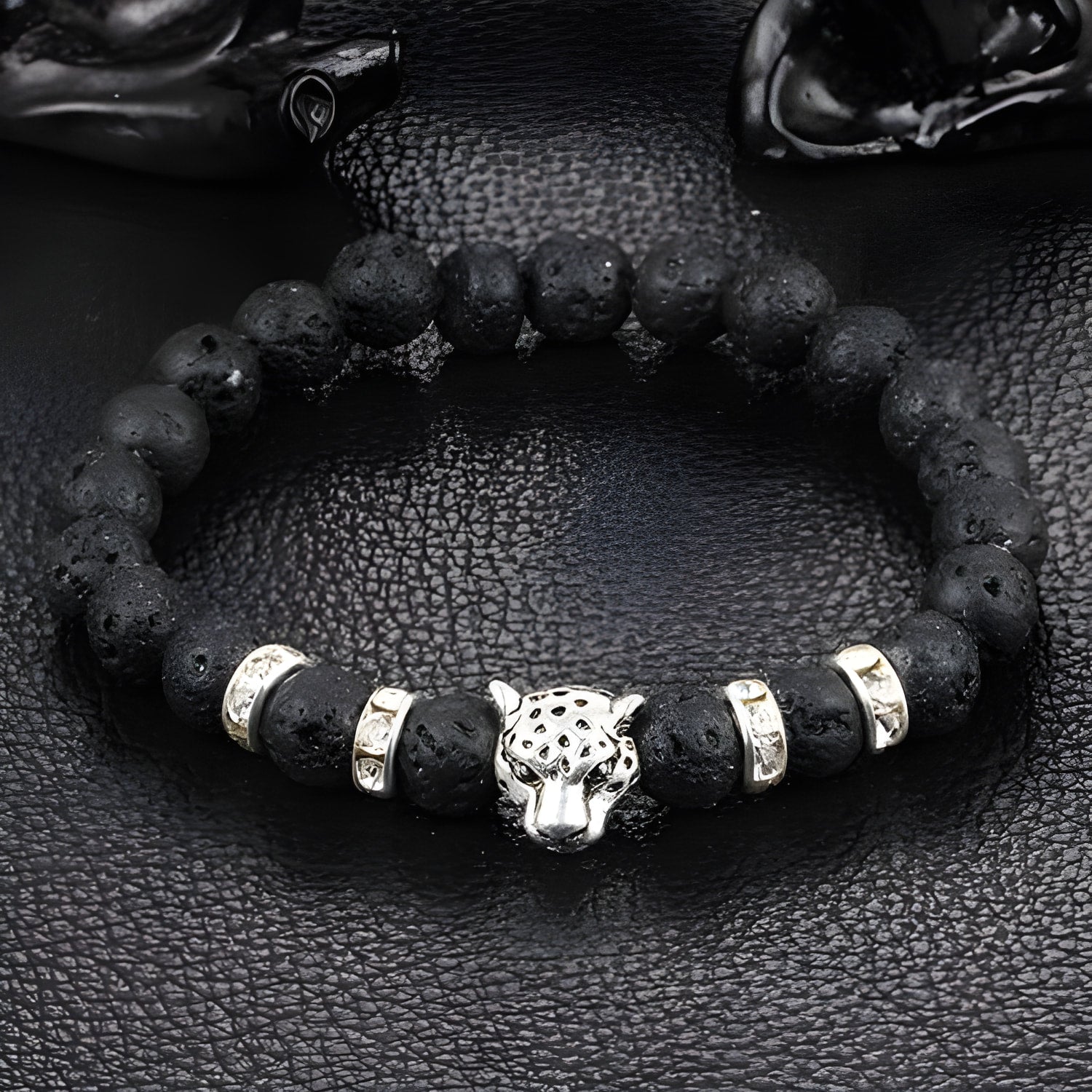 Bracelet de perles en pierre naturelle avec breloque léopard