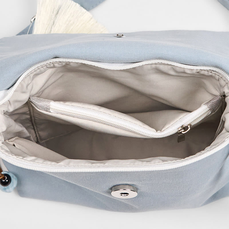 Sac à bandoulière en coton et lin Epiphyllum bleu clair