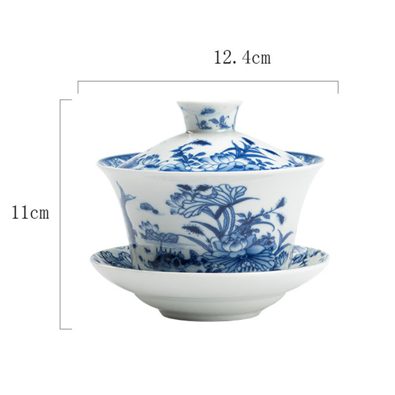 Tasse à thé Gaiwan en céramique Lion Dance 300 ml avec couvercle et soucoupe