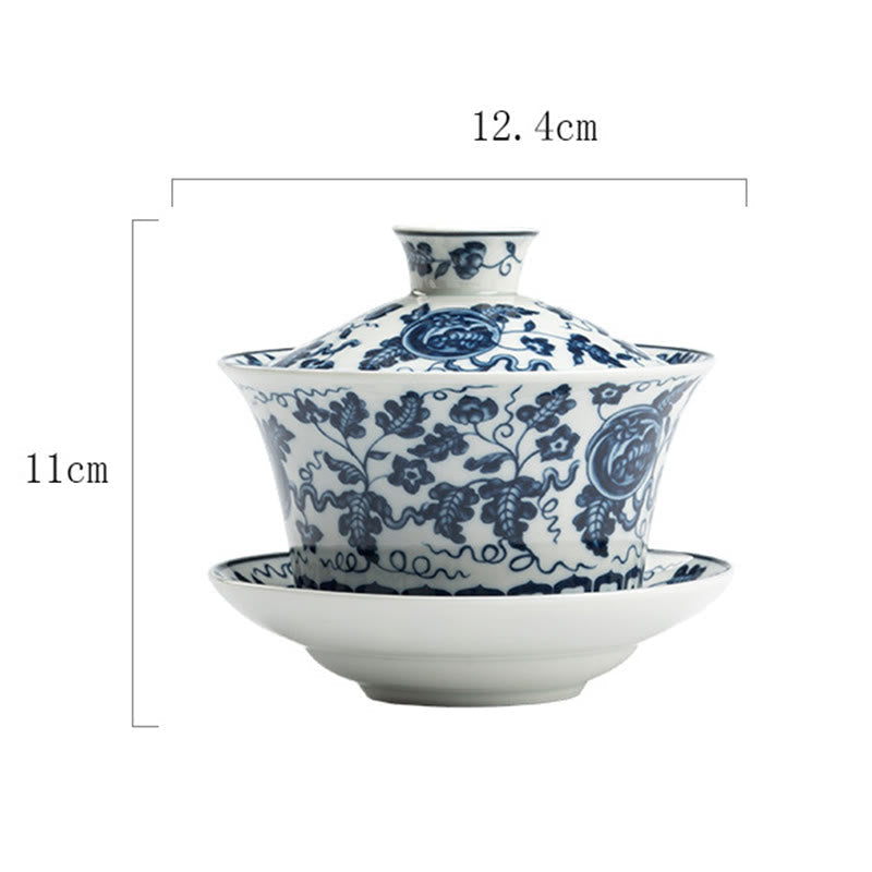 Tasse à thé Gaiwan en céramique Lion Dance 300 ml avec couvercle et soucoupe