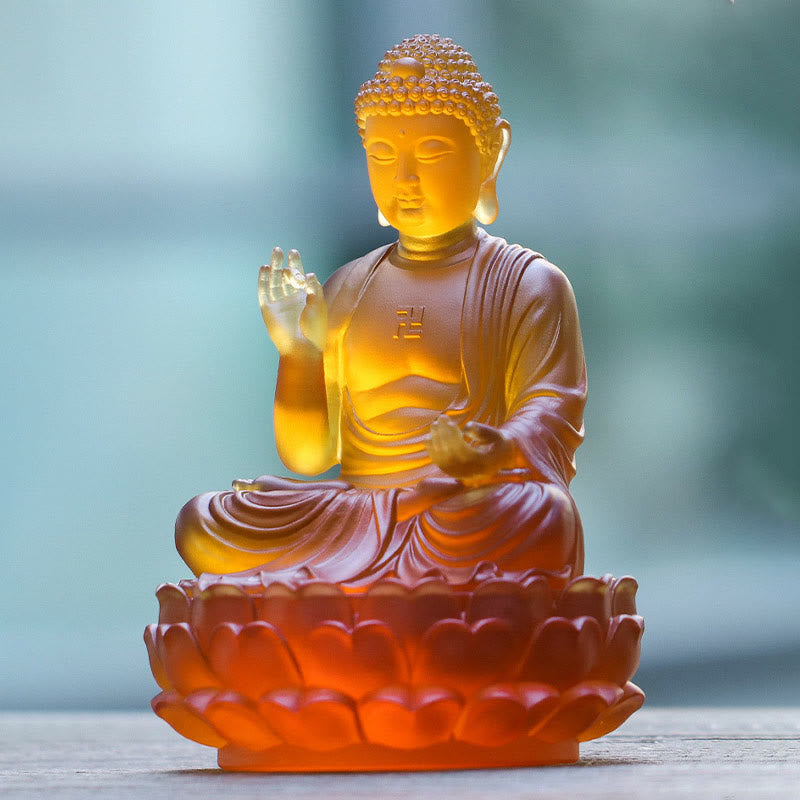 Statue de Bouddha en cristal Liuli 8" Compassion Feng Shui Art