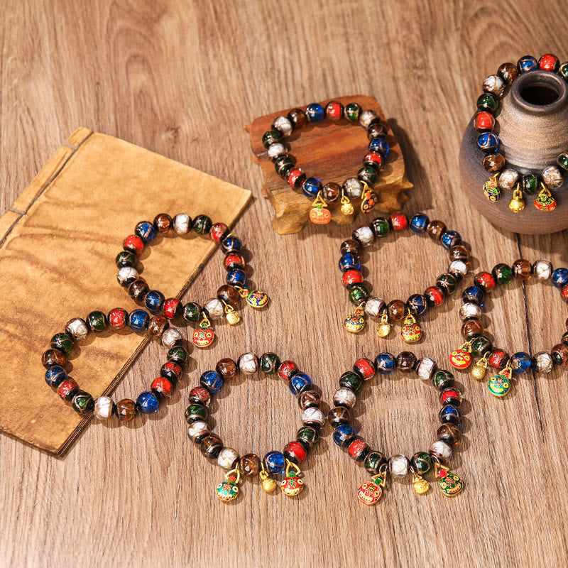 Bracelet à breloques familial en perles de verre Liuli 10 mm - Bracelet porte-bonheur spirituel