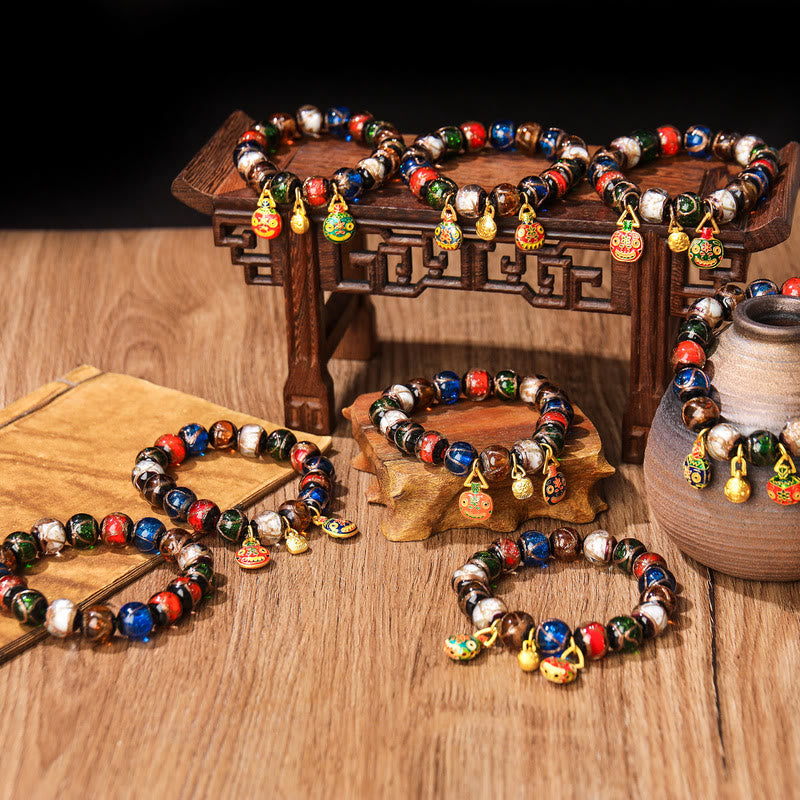 Bracelet à breloques familial en perles de verre Liuli 10 mm - Bracelet porte-bonheur spirituel