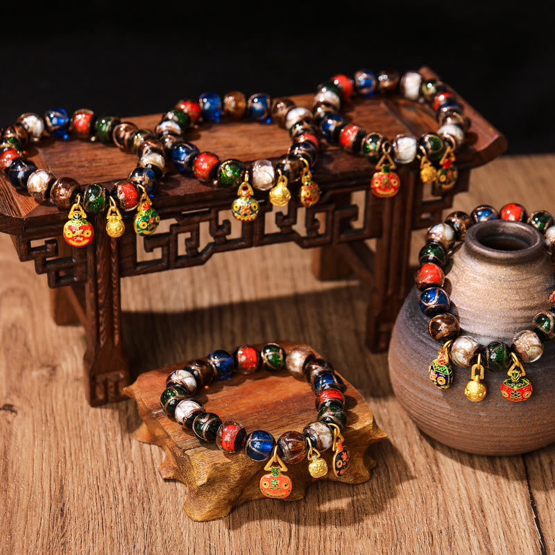Bracelet à breloques familial en perles de verre Liuli 10 mm - Bracelet porte-bonheur spirituel