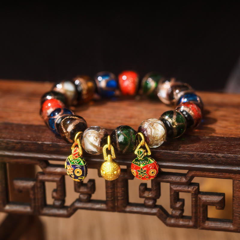 Bracelet à breloques familial en perles de verre Liuli 10 mm - Bracelet porte-bonheur spirituel