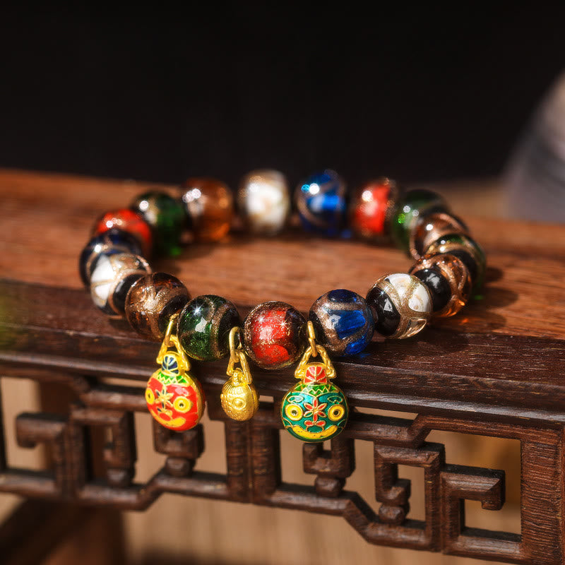 Bracelet à breloques familial en perles de verre Liuli 10 mm - Bracelet porte-bonheur spirituel