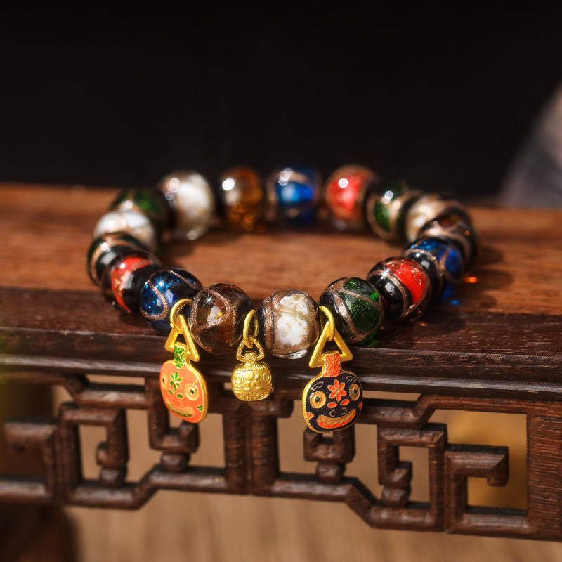 Bracelet à breloques familial en perles de verre Liuli 10 mm - Bracelet porte-bonheur spirituel