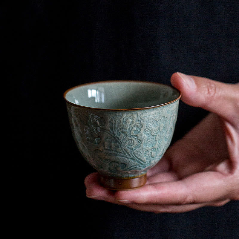 Tasse à thé en céramique sculptée Lotus Zen Decor 95 ml