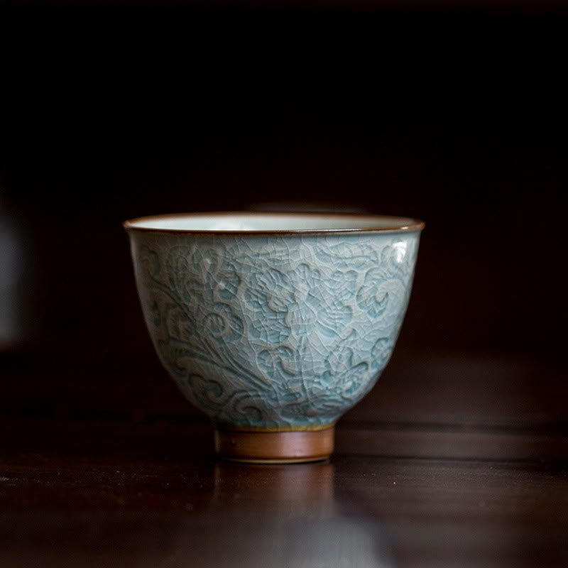 Tasse à thé en céramique sculptée Lotus Zen Decor 95 ml