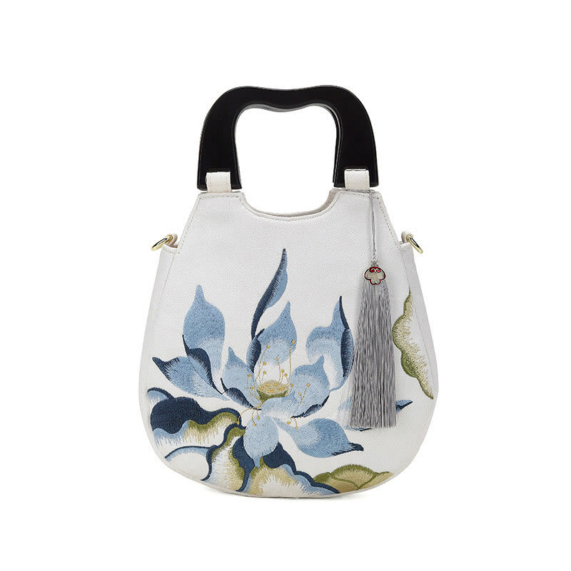 Sac à main brodé Lotus | Sac bandoulière spirituel 23 cm