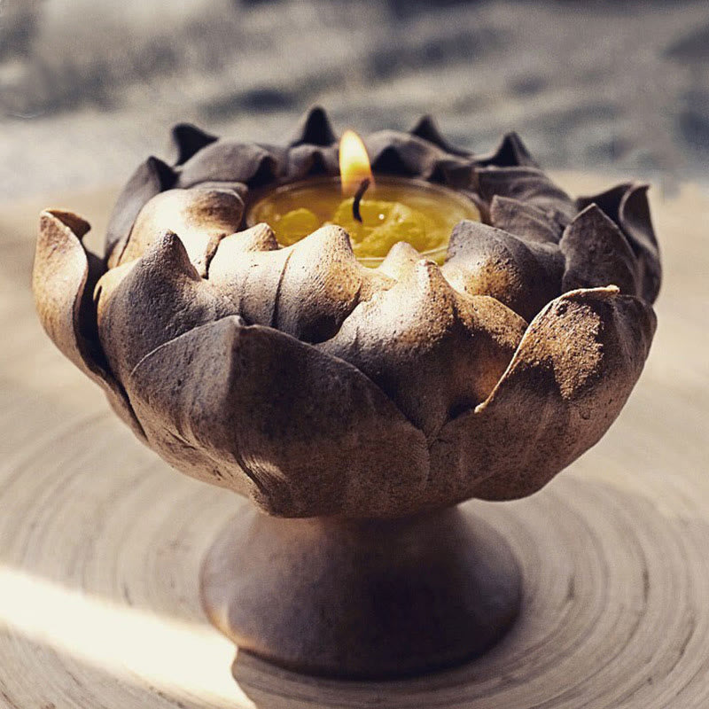 Bougeoir en céramique Fleur de Lotus 11 cm | Décoration spirituelle pour la maison