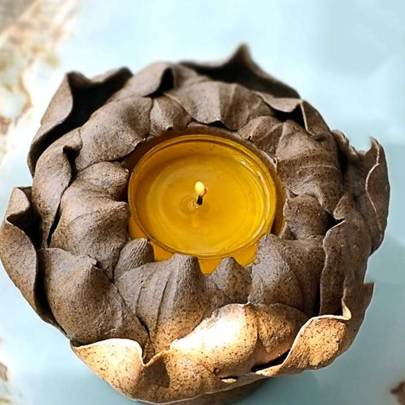 Bougeoir en céramique Fleur de Lotus 11 cm | Décoration spirituelle pour la maison