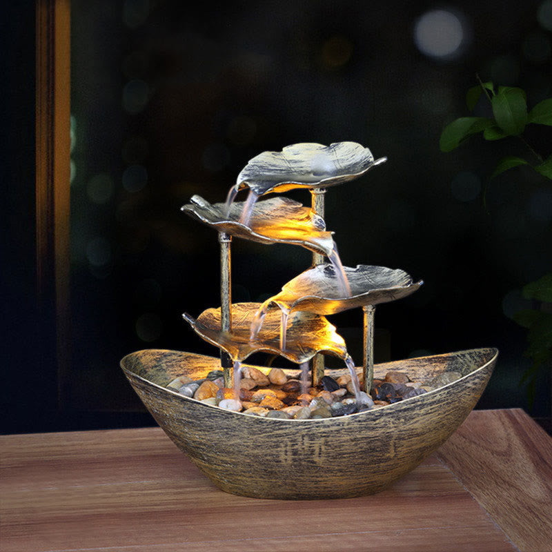 Fontaine cascade à feuilles de lotus avec LED | Décoration intérieure spirituelle