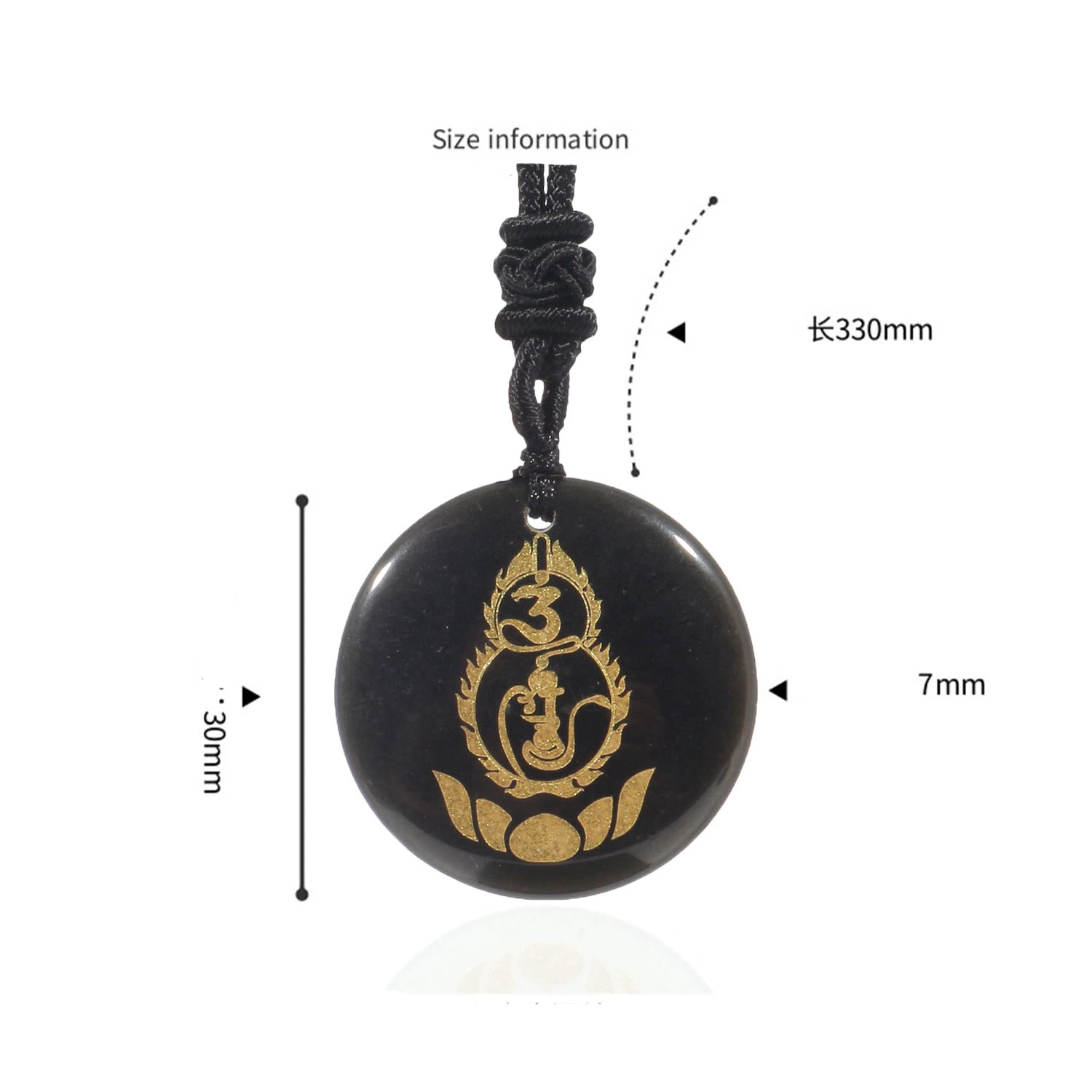 Pendentif Lotus avec Mantra Vajra en Obsidienne Noire pour la Protection
