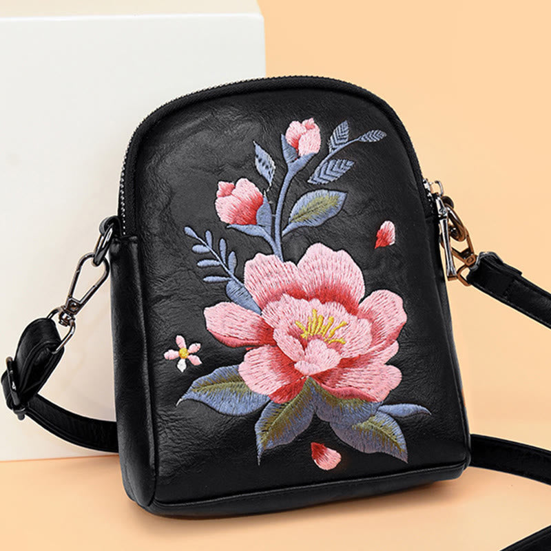 Sac bandoulière spirituel brodé Lotus Su, taille 15 cm