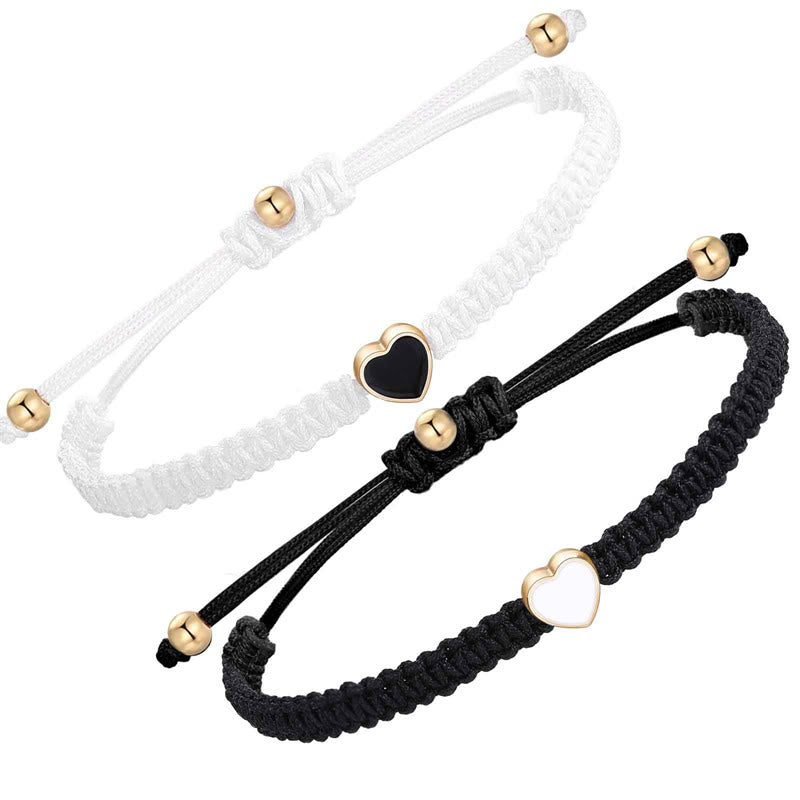 Bracelets à cordon rouge pour couple avec cœur amoureux