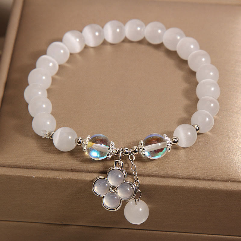 Bracelet en cristal œil de chat porte-bonheur avec breloque trèfle à quatre feuilles