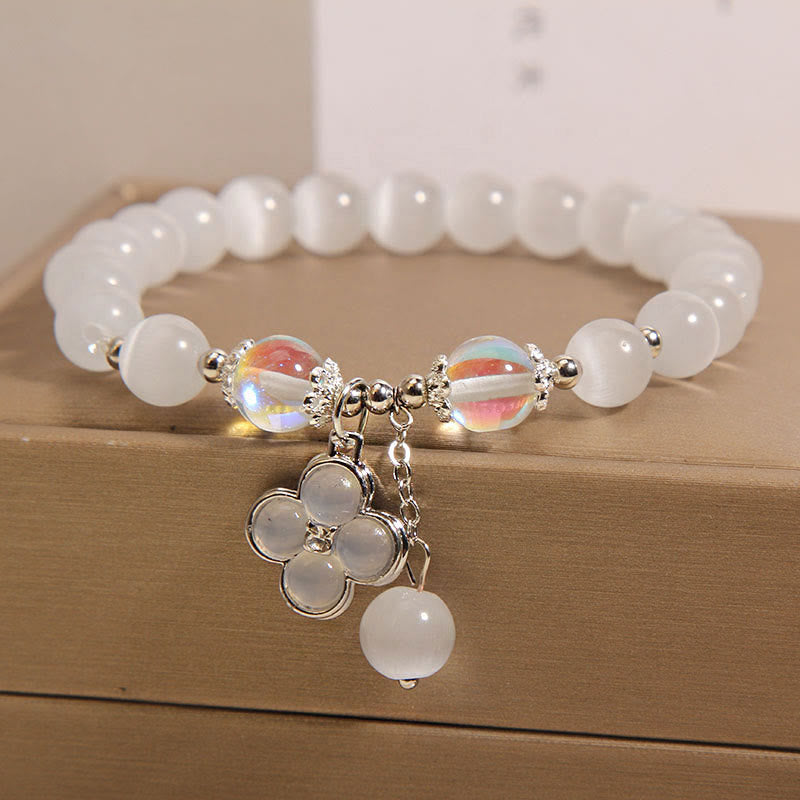Bracelet en cristal œil de chat porte-bonheur avec breloque trèfle à quatre feuilles