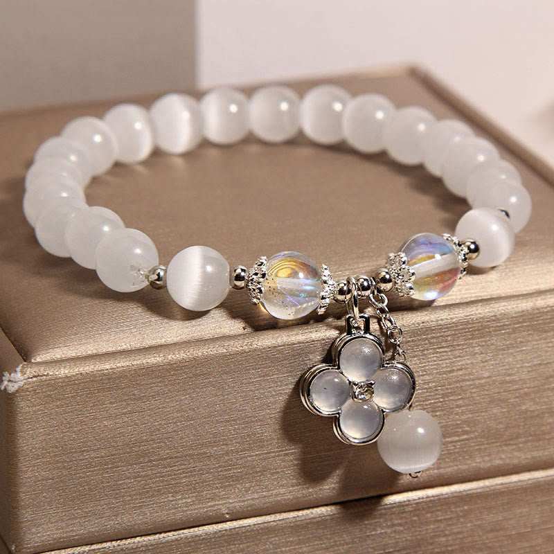 Bracelet en cristal œil de chat porte-bonheur avec breloque trèfle à quatre feuilles