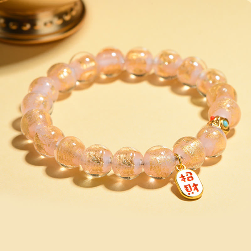 Bracelet porte-bonheur en verre Liuli avec breloque spirituelle en frêne et encens