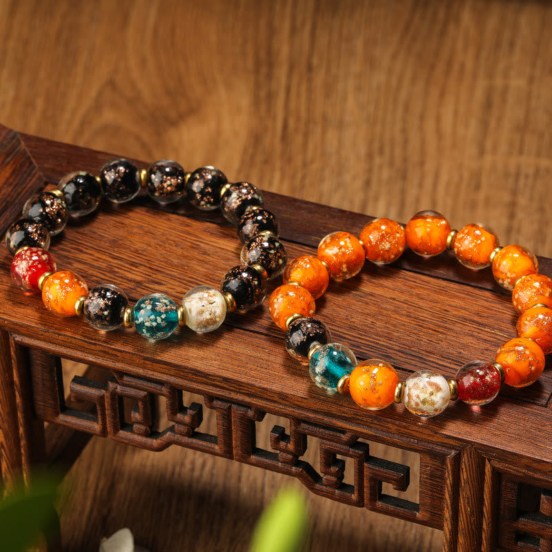 Bracelet porte-bonheur en perles spirituelles lumineuses en verre Liuli de 10 mm