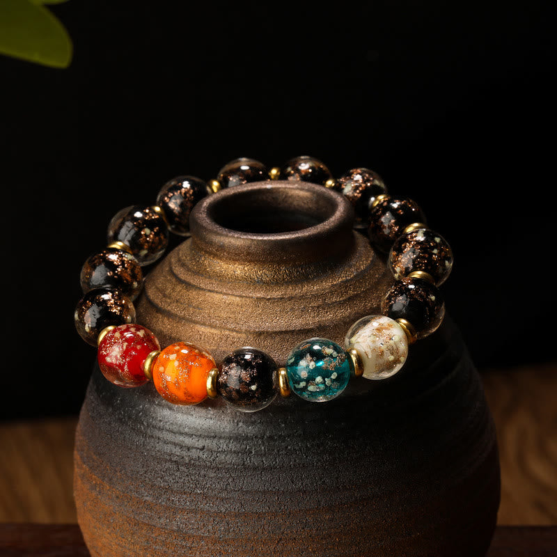 Bracelet porte-bonheur en perles spirituelles lumineuses en verre Liuli de 10 mm