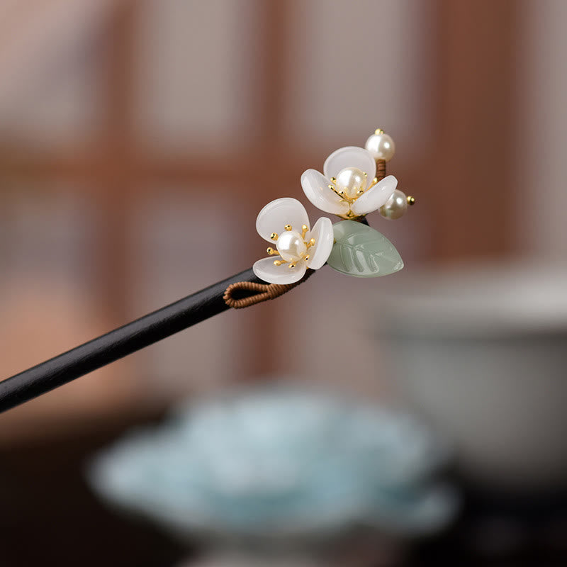 Épingle à cheveux de protection spirituelle en perles de magnolia avec bois veiné