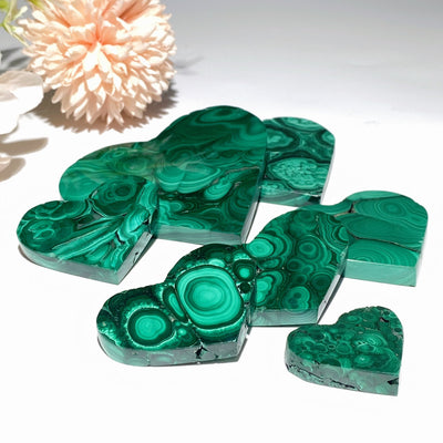 Cœur en malachite sculpté en cristal, pierres polies de 1,2 à 3,3 pouces