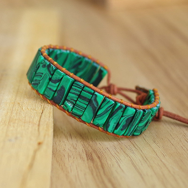 Bracelet miroir d'âme en malachite pour la transformation
