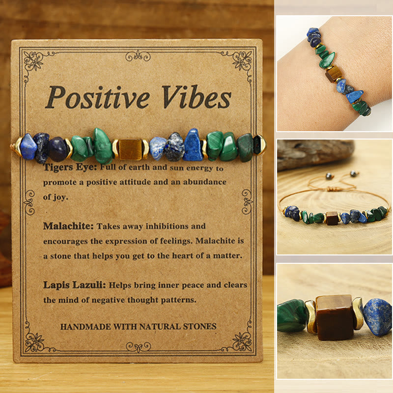 Bracelet à vibrations positives en malachite et œil de tigre