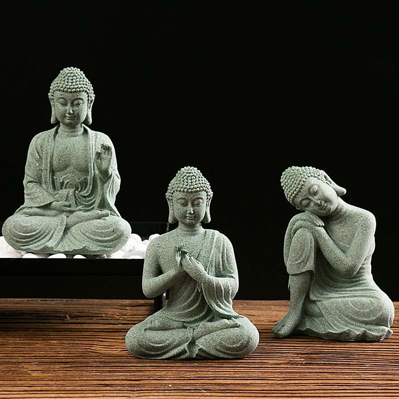 Statue de Bouddha de méditation en grès vert, symbole de sérénité