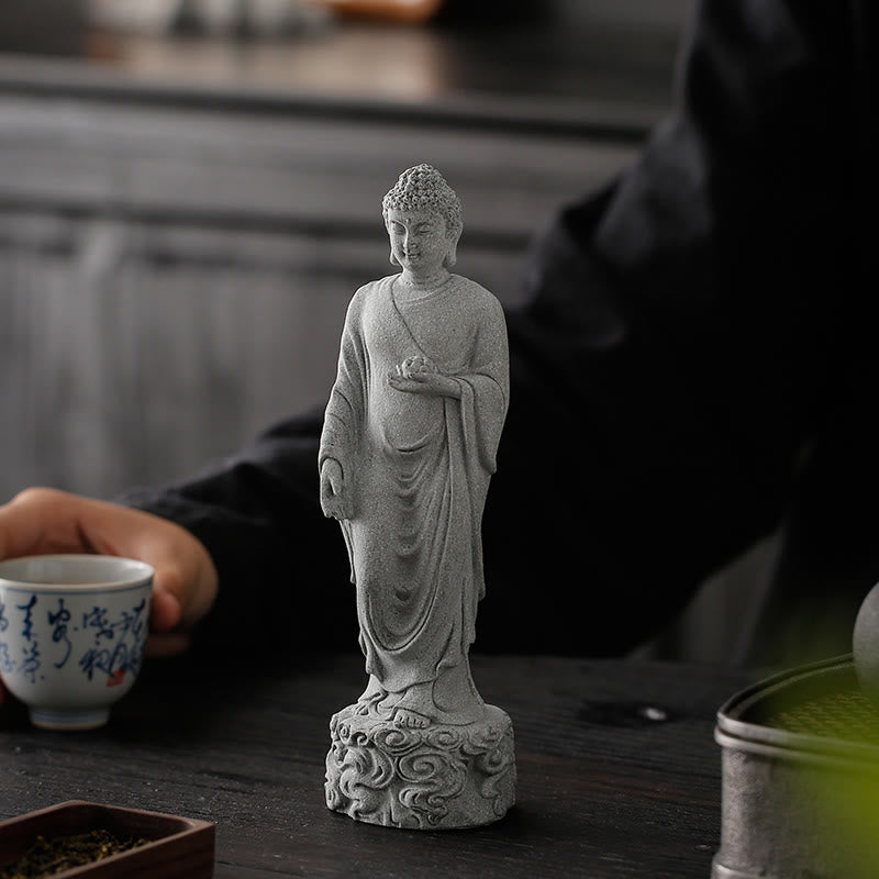 Statue de Bouddha en méditation en grès 6 x 6 x 20 cm pour Serenity Home