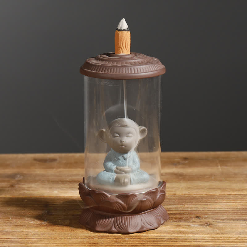Brûleur d'encens à reflux en argile violette Wukong Méditation