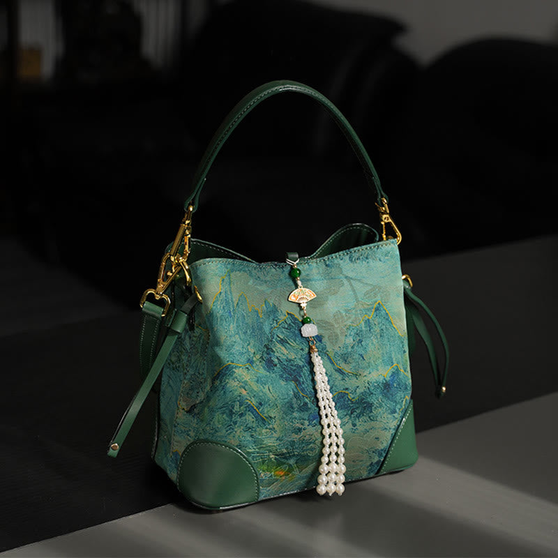 Sac bandoulière à pompon spirituel en soie Xiangyunsha MediumSeaGreen