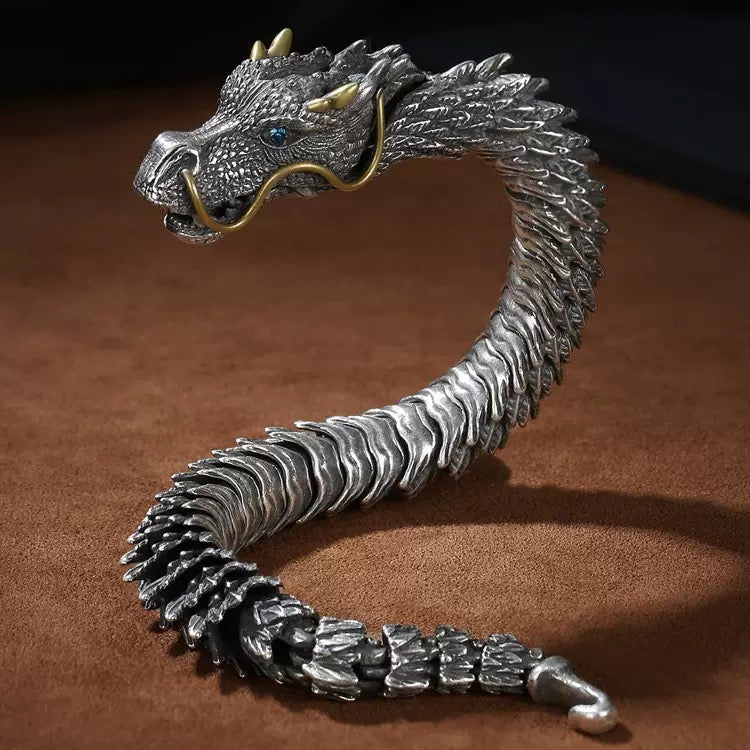 Mens Vintage Dragon Scale Link Bracelet Stainless Steel 22cm