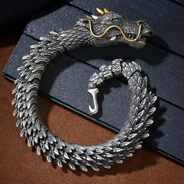 Mens Vintage Dragon Scale Link Bracelet Stainless Steel 22cm