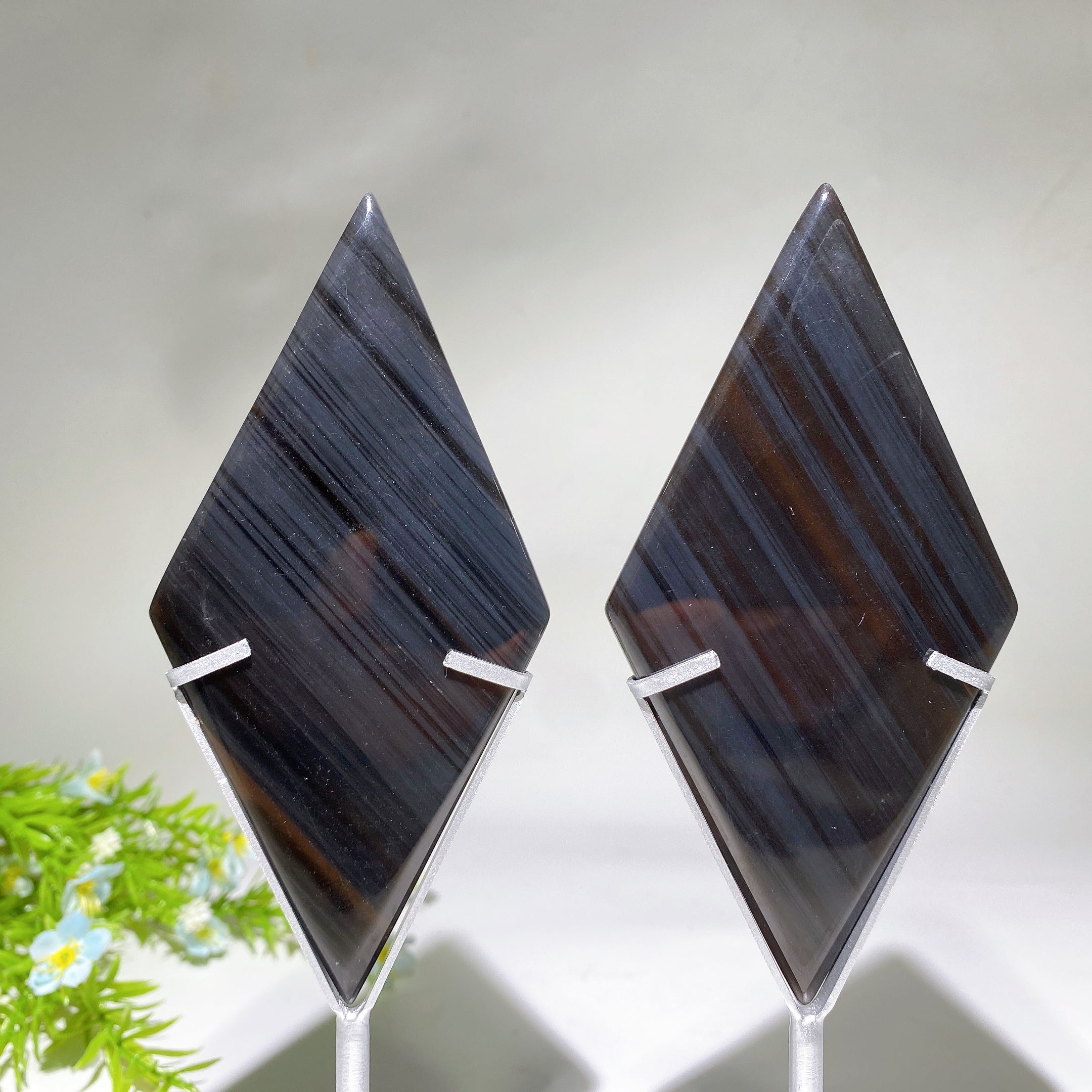 Midnight Lace Obsidian Crystal Carvings with Stand 4 Shapes