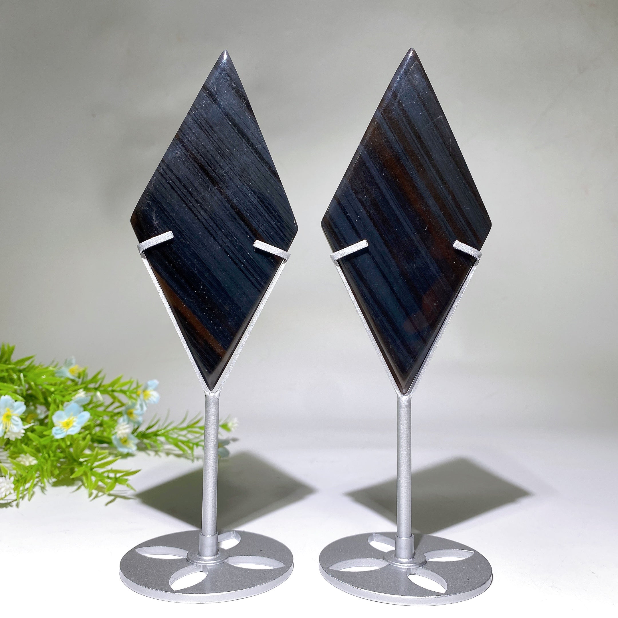Midnight Lace Obsidian Crystal Carvings with Stand 4 Shapes