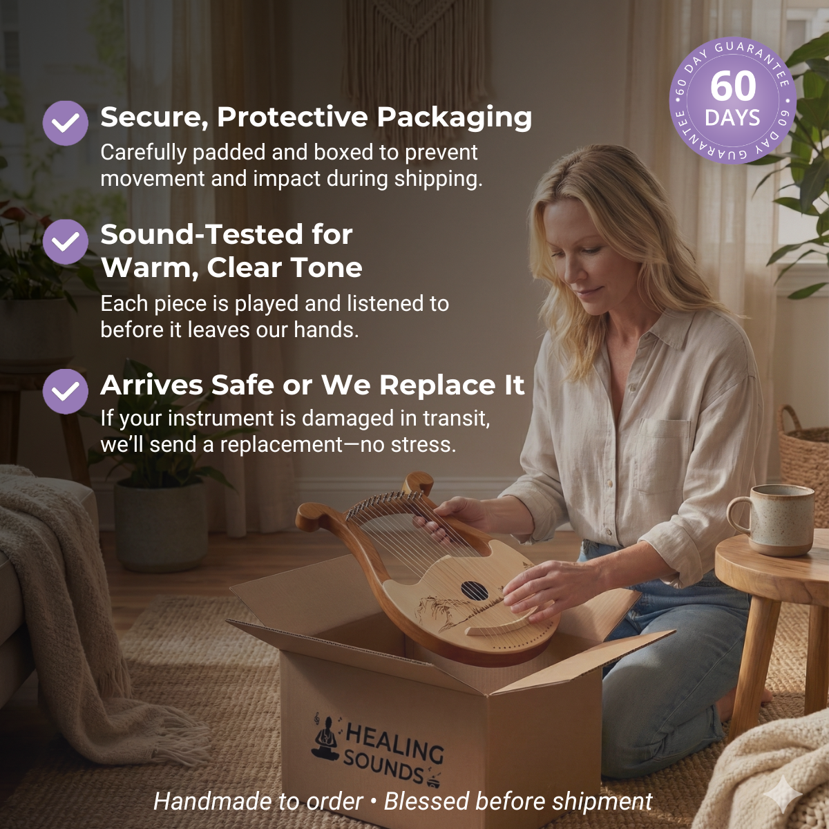 Mini-harpe lyre à 17 cordes avec accordeur