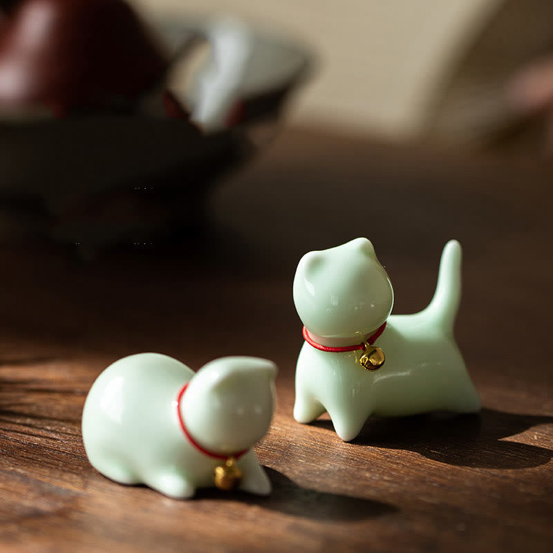 Mini statue de chat en céramique debout ou couché 5 cm Figurine Décoration