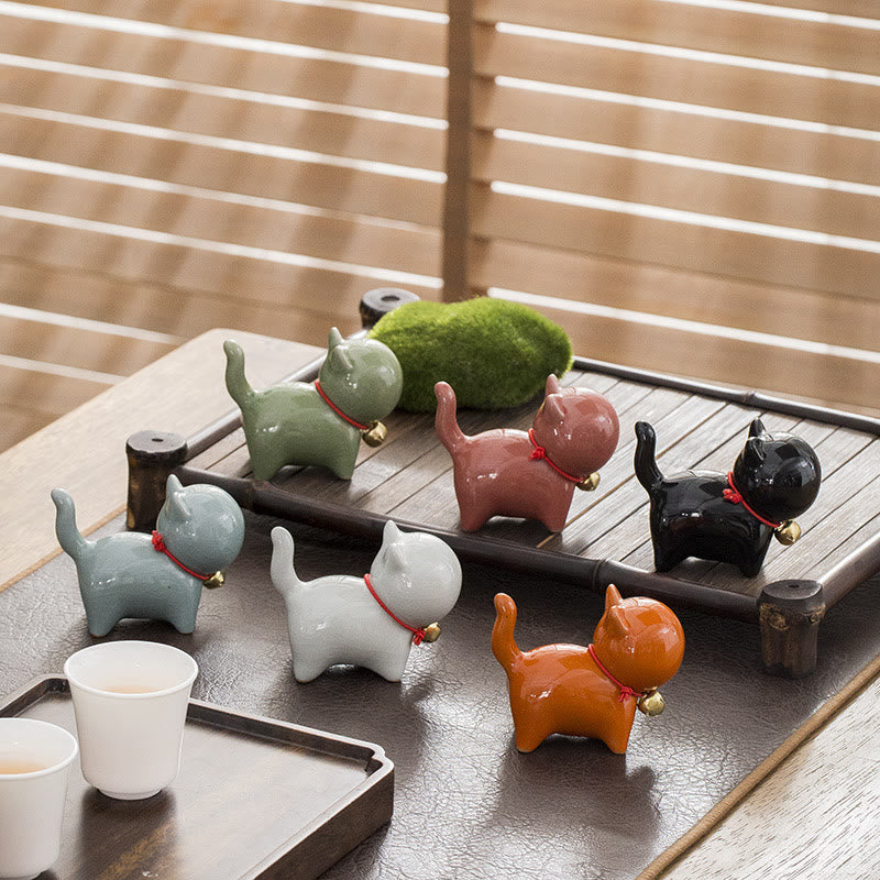 Mini figurine de chat porte-bonheur en céramique pour bureau à domicile