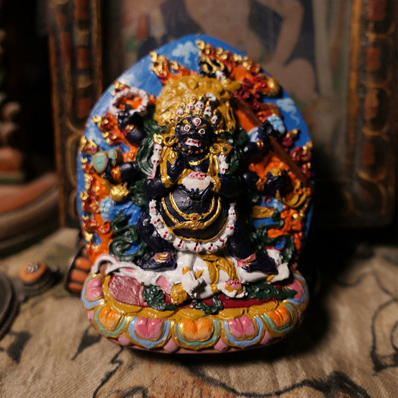 Mini statue de Bouddha Daikokuten Dieu de la richesse 9,6 cm Décor en argile