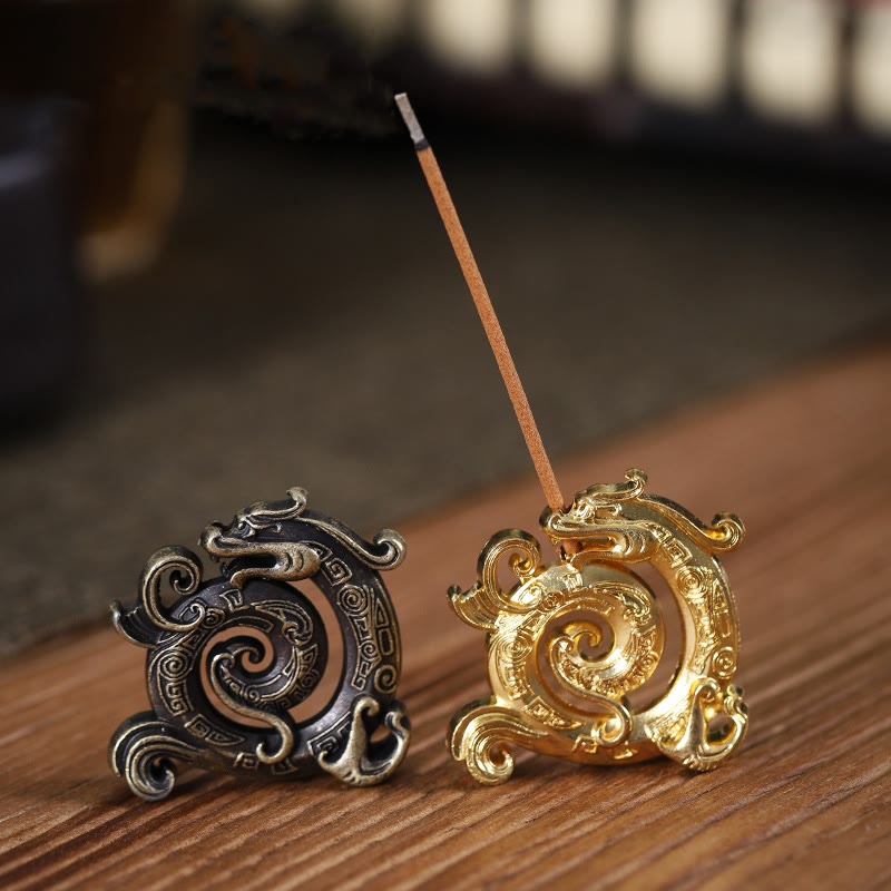 Mini brûleur d'encens en alliage de zinc à motif dragon 4 x 3,7 cm
