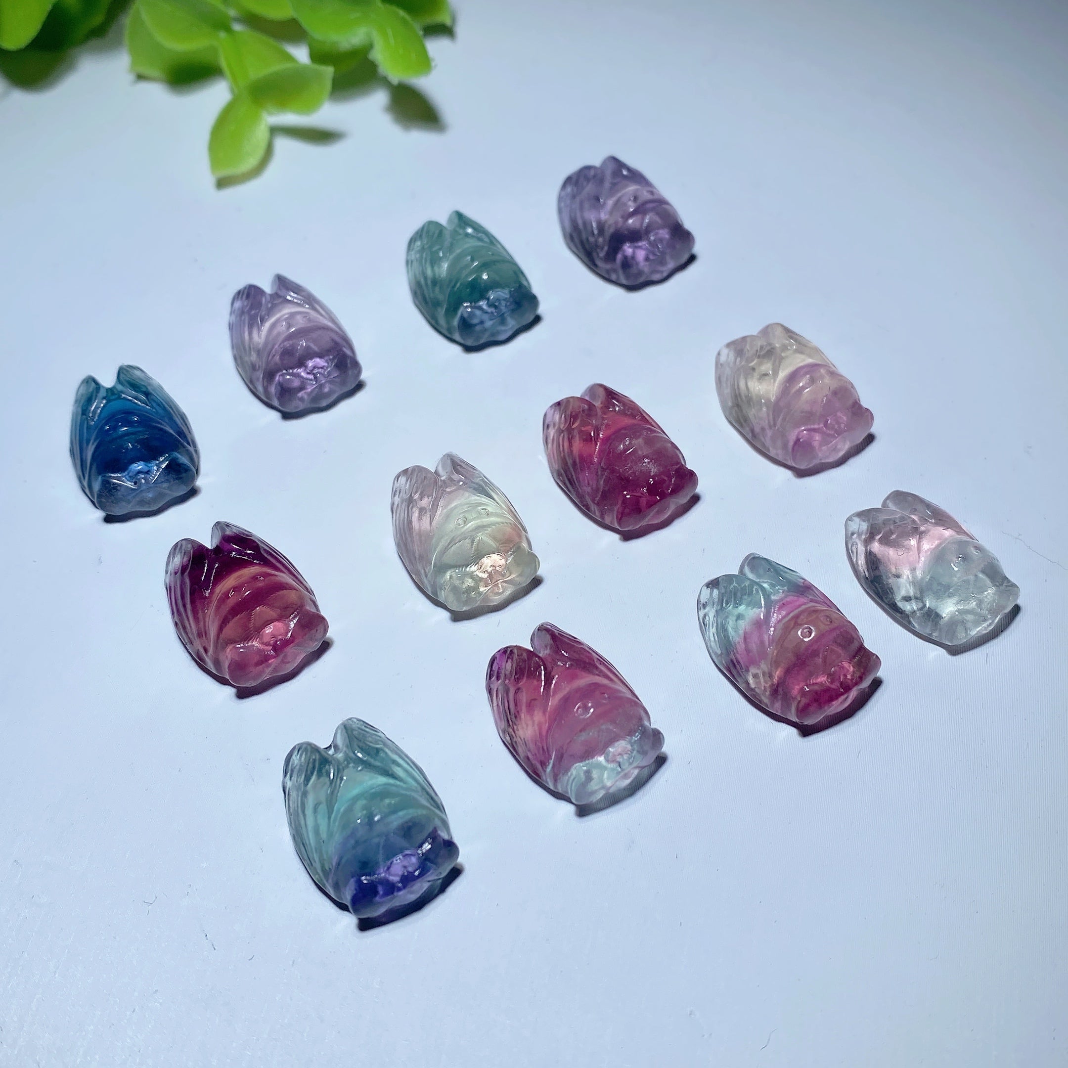 Mini Fluorite Cicada Crystal Figurine 15mm Healing Carving