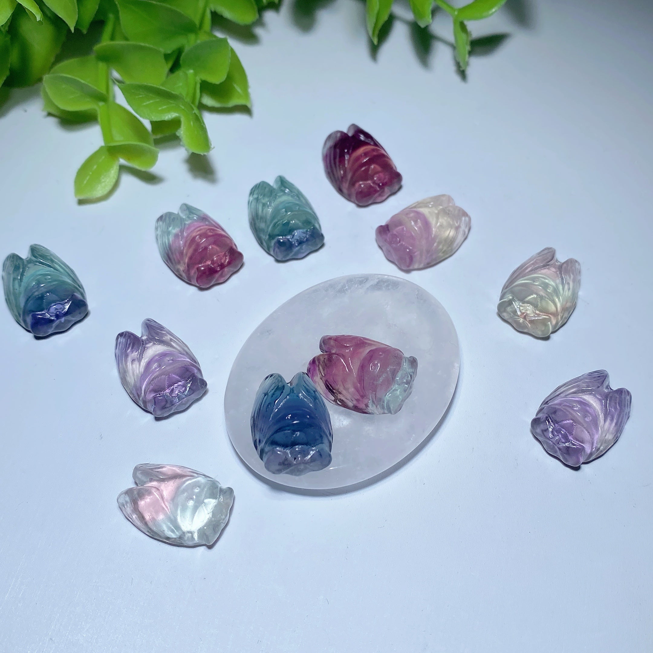 Mini Fluorite Cicada Crystal Figurine 15mm Healing Carving