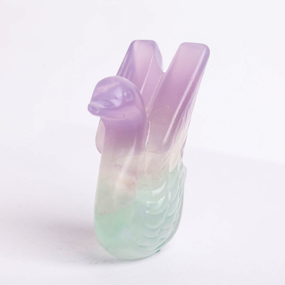 Mini Fluorite Swan Figurine 2.2" Crystal Animal Carving